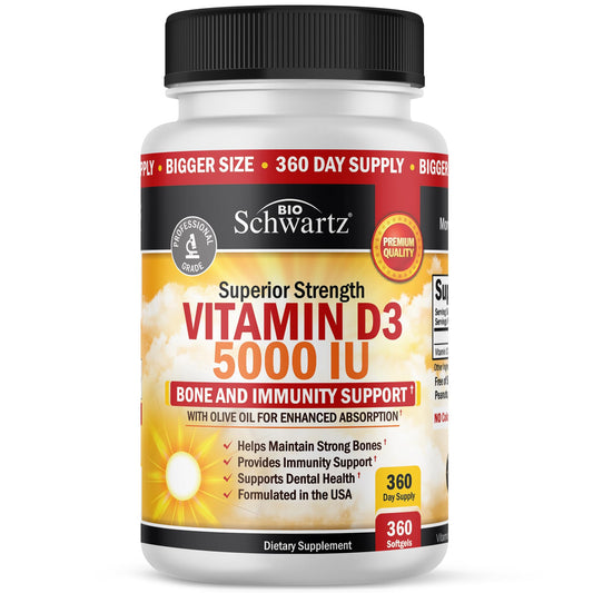 Cápsulas de vitamina D3 BioSchwartz 5000 IU con aceite de oliva orgánico