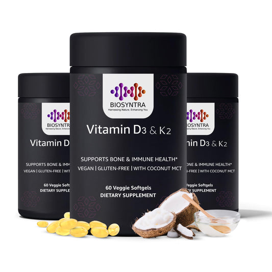 Biosyntra vitamina d3 5000 iu con vitamina k2 cápsulas blandas botella