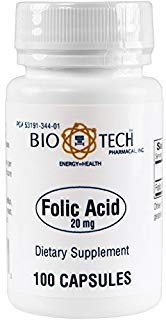 BioTech Pharmacal ácido fólico 20mg frasco 100 tabletas