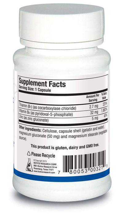 Biotics Research B6 B1 Plus Zinc cápsulas fondo blanco
