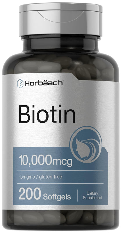 Frasco de biotina 10000 mcg 200 cápsulas blandas Horbaach