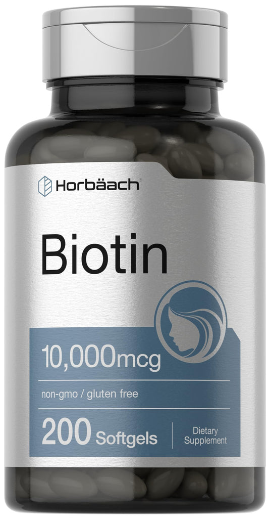 Frasco de biotina 10000 mcg 200 cápsulas blandas Horbaach