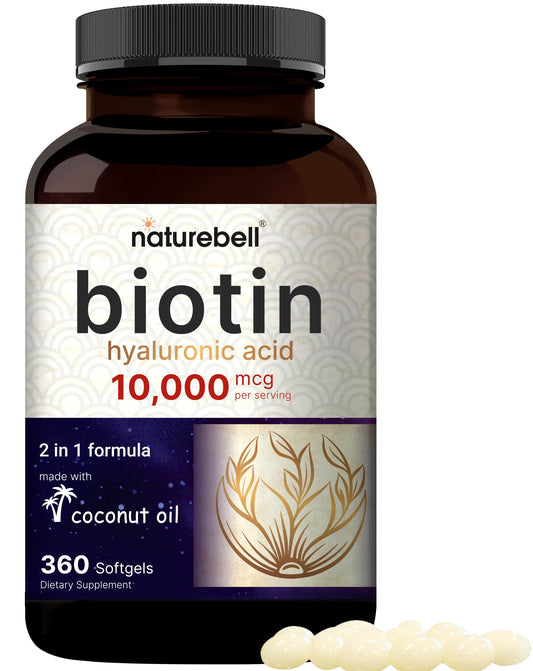 Biotina 10000mcg ácido hialurónico 25mg NatureBell 360 cápsulas