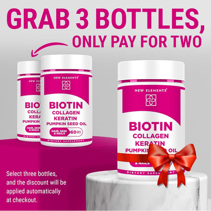 Biotina 10000mcg con colágeno y queratina New Elements