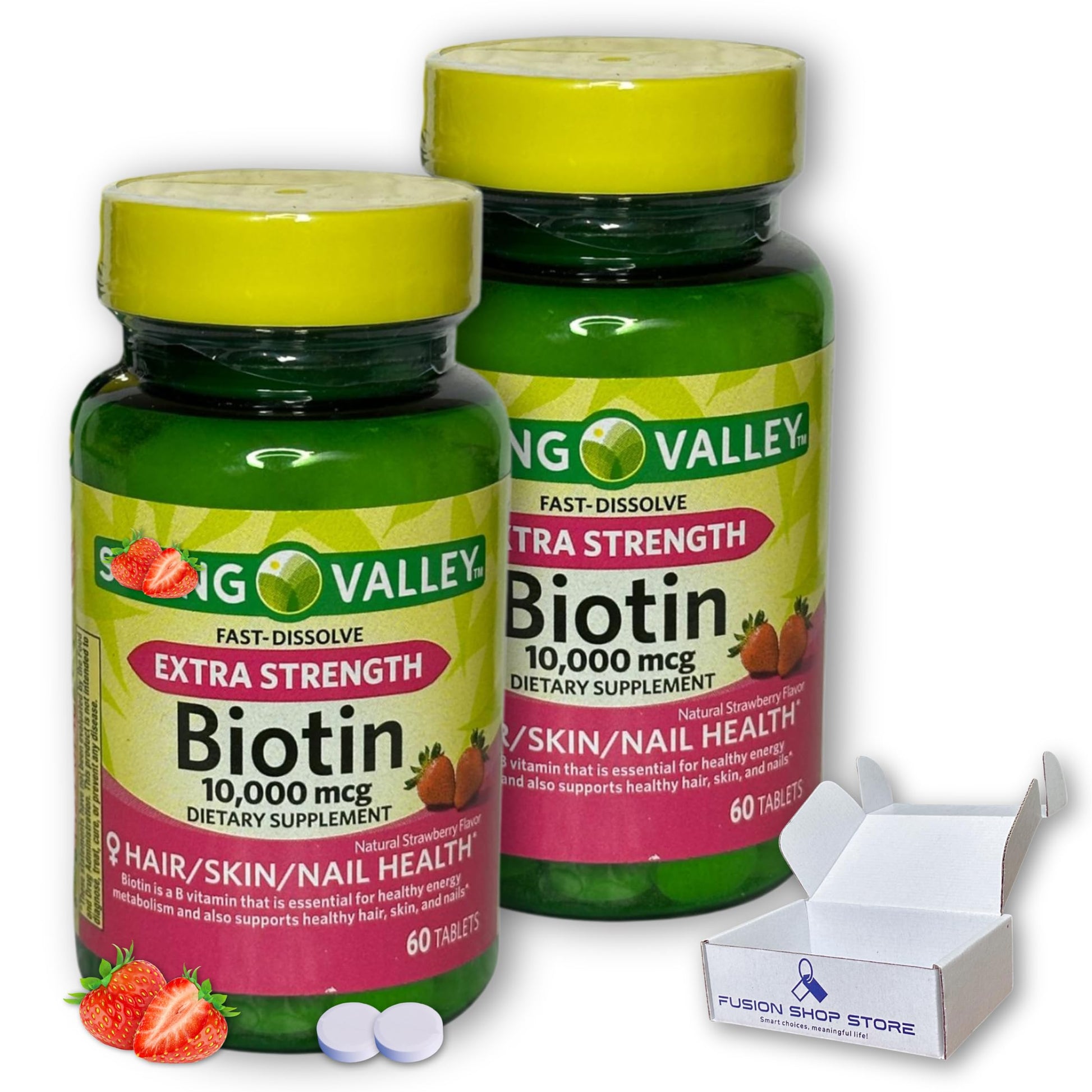 Paquete de Biotina 10000mcg disolución rápida sabor fresa