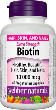 Botella de cápsulas vegetarianas de biotina 10,000 mcg Webber Naturals