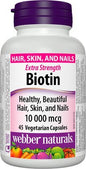 Botella de cápsulas vegetarianas de biotina 10,000 mcg Webber Naturals