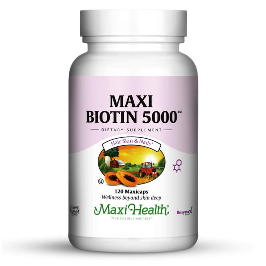 Suplemento biotina 5000 mcg Maxi Health para cabello y uñas