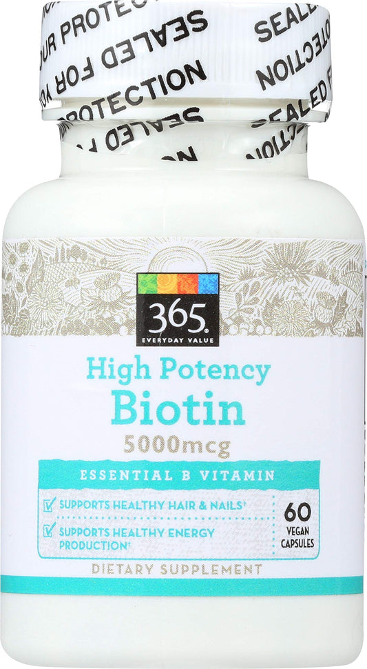 Biotina 5000mcg 60 cápsulas 365 Everyday Value botella