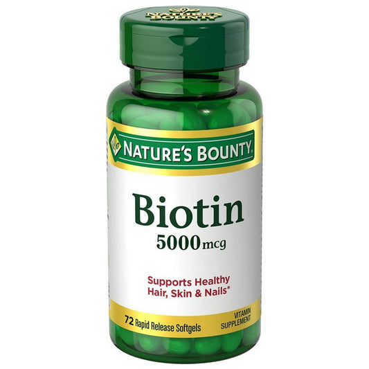 Envase de Biotina 5000mcg de Nature's Bounty.