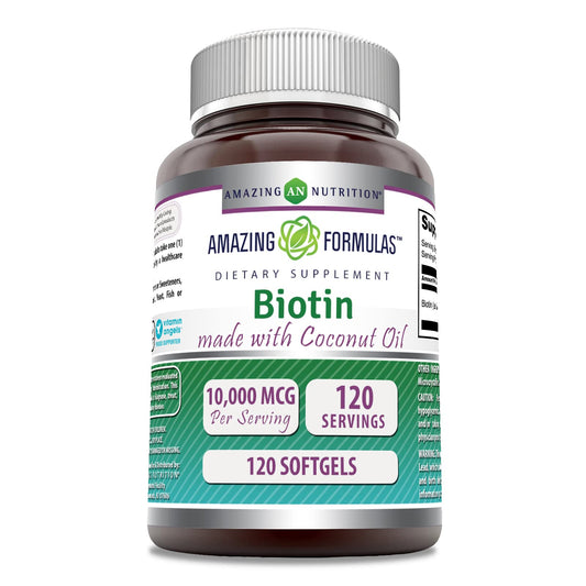 Biotina con aceite de coco 10000 Mcg cápsula frontal