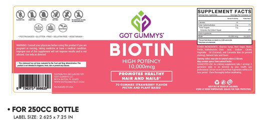 Biotina alta potencia 10,000 mcg gomas veganas.