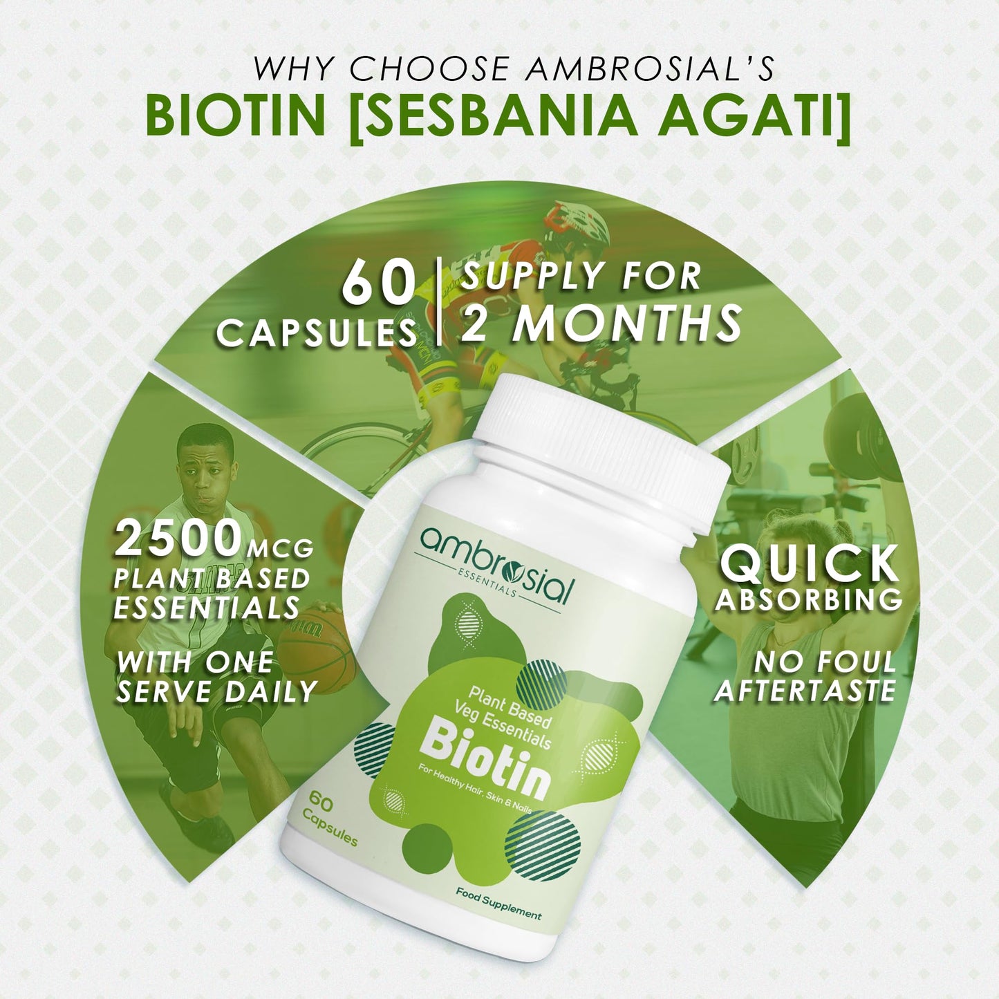 Suplemento biotina AMBROSIAL beneficios piel y uñas