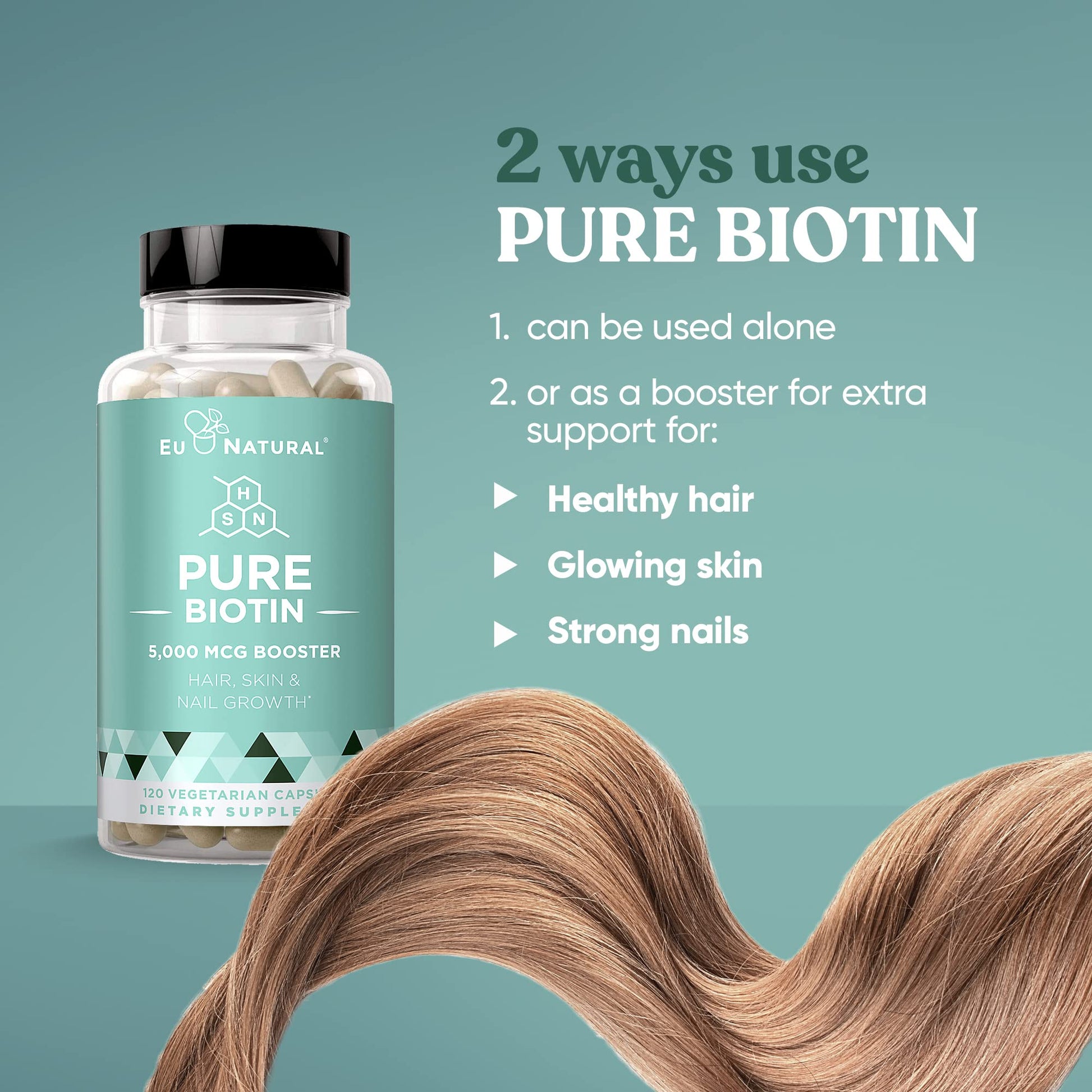 Biotina cápsulas blandas Eu Natural 120 cuenta para crecimiento cabello