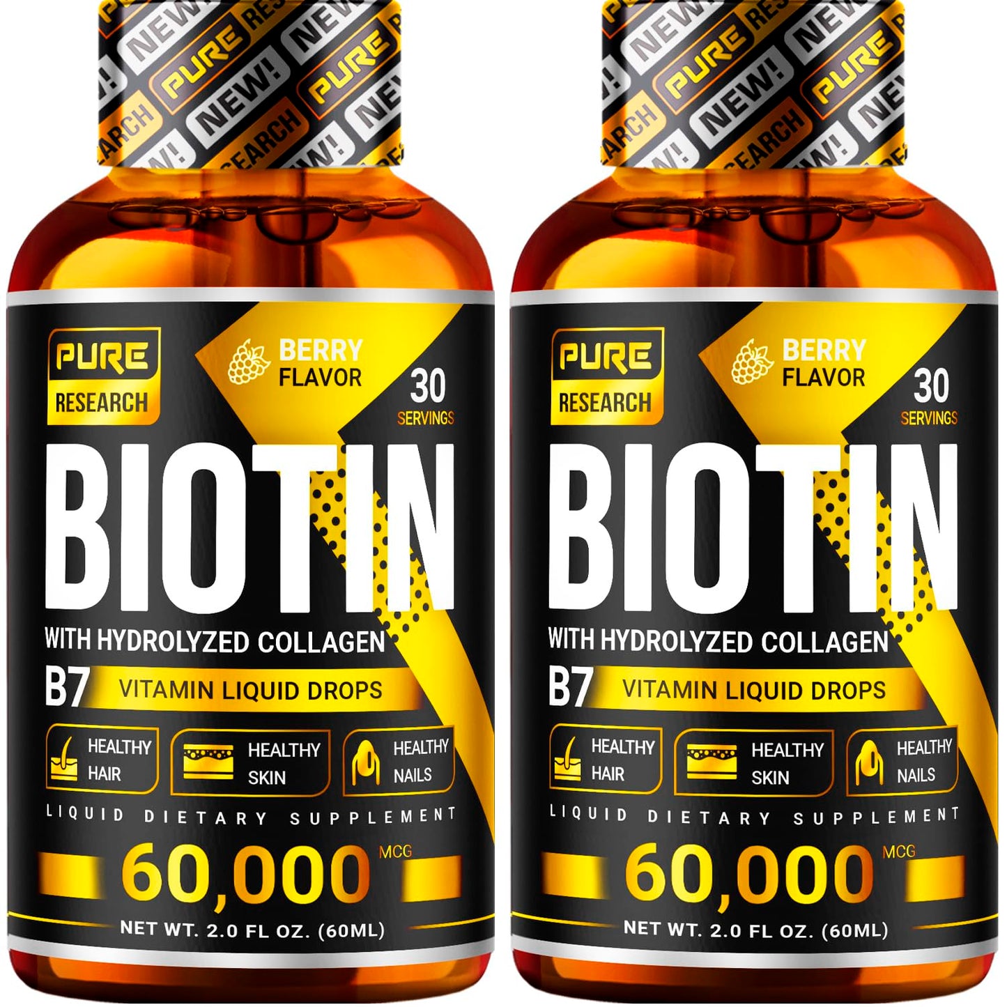 Botella de gotas líquidas de biotina y colágeno Pure Research