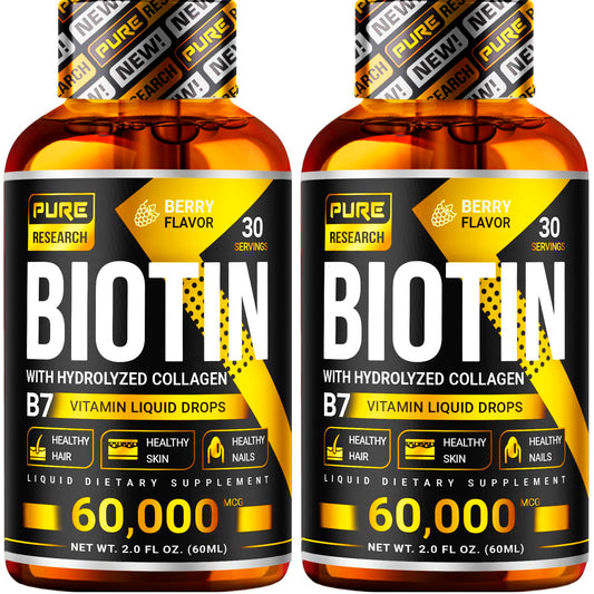 Botella de gotas líquidas de biotina y colágeno Pure Research
