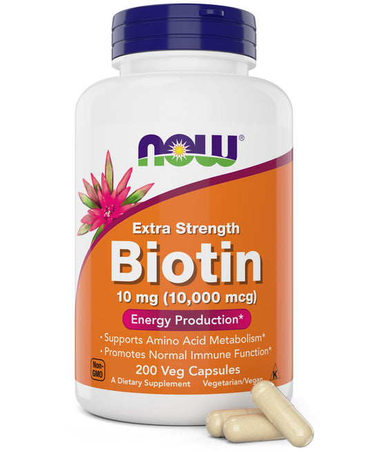 Biotina extra fuerte NOW Foods 10000mcg 200 cápsulas vegetales frasco