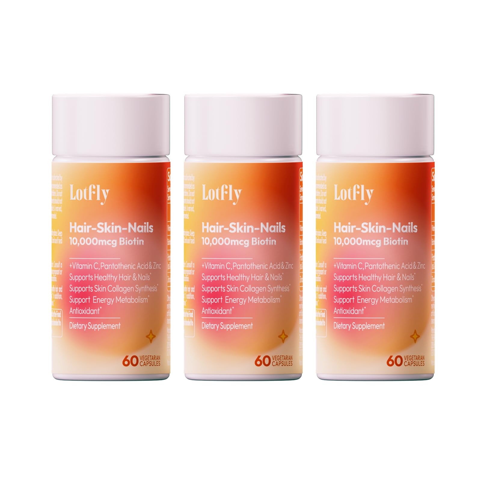 Frasco de cápsulas veganas Biotina 10000mcg LOTFLY