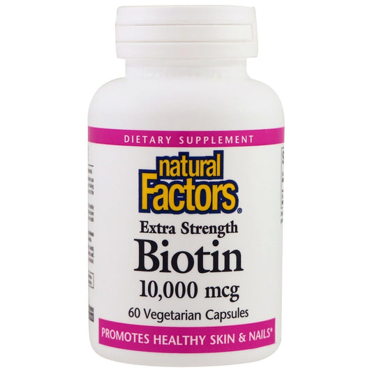 Botella de Biotina Natural Factors 10000 mcg 60 cápsulas