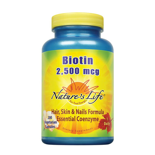 Frasco de Biotina 2500mcg Nature's Life frasco de 200 cápsulas vegetales