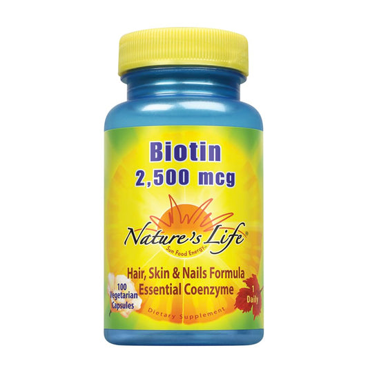 Biotina Nature's Life 2500mcg frasco con cápsulas vegetales