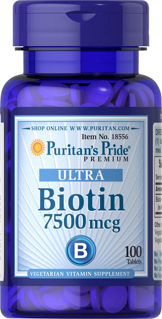 botella biotina puritan's pride 7500 mcg 100 cápsulas