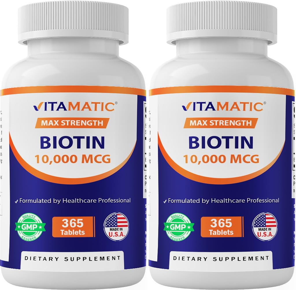 Botella de biotina Vitamatic 10,000 mcg para cabello piel y uñas