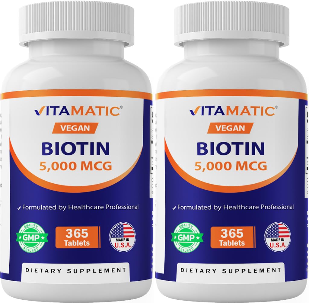 Botella de biotina Vitamatic 5000 mcg para cabello, piel y uñas