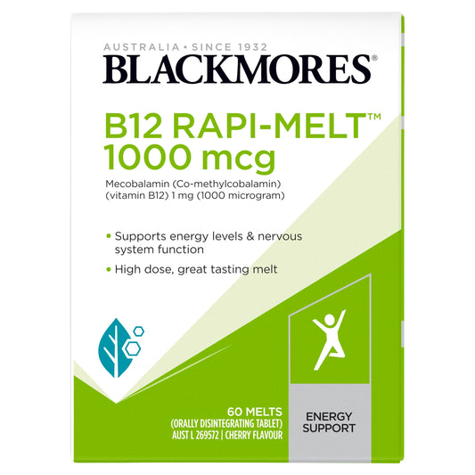 Caja Blackmores B12 Rapi-Melt 1000mcg, cereza