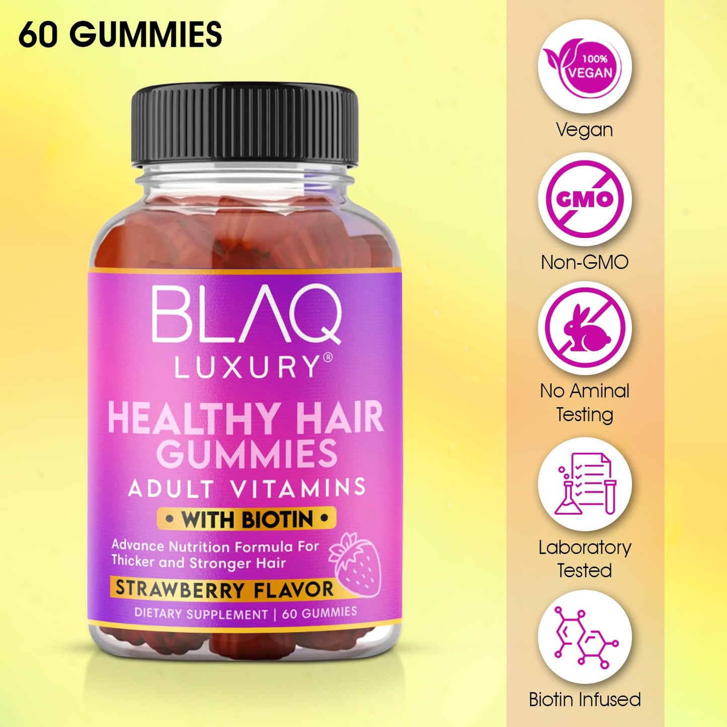 Blaq Luxury gomitas naturales sin soya ni lactosa para cabello