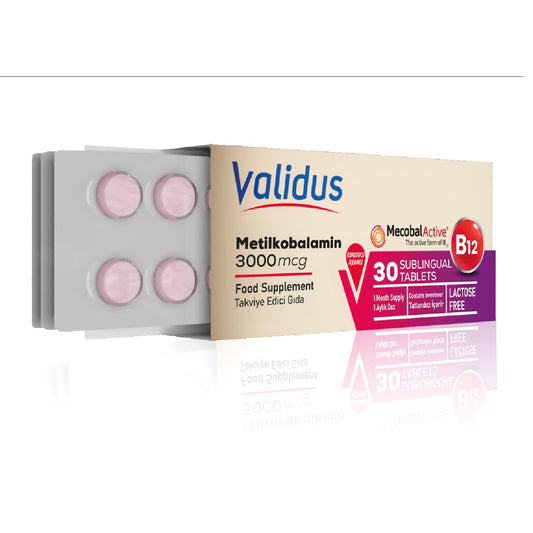 Blíster de tabletas vitamina B12 VALIDUS 30 unidades