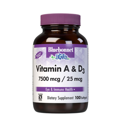 Bluebonnet Vitamina A y D3 100 cápsulas blancas