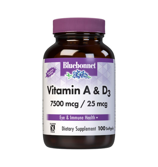 Bluebonnet Vitamina A y D3 100 cápsulas blancas