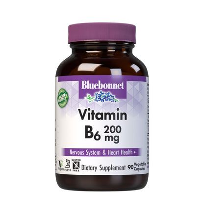 Bluebonnet Vitamina B6 200 mg frasco cápsulas vegetales
