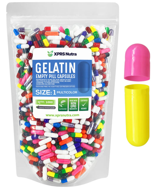 Bolsa de cápsulas de gelatina multicolor tamaño 1 XPRS Nutra