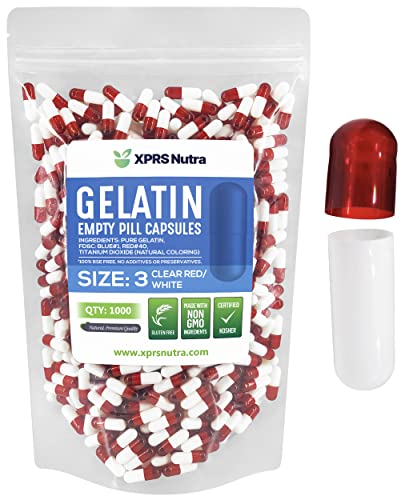 Bolsa de cápsulas vacías de gelatina tamaño 3, rojo y blanco.