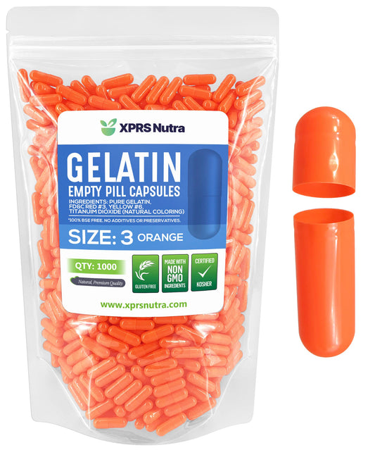 Bolsa de cápsulas vacías Kosher de gelatina tamaño 3, naranja, 1000 unidades