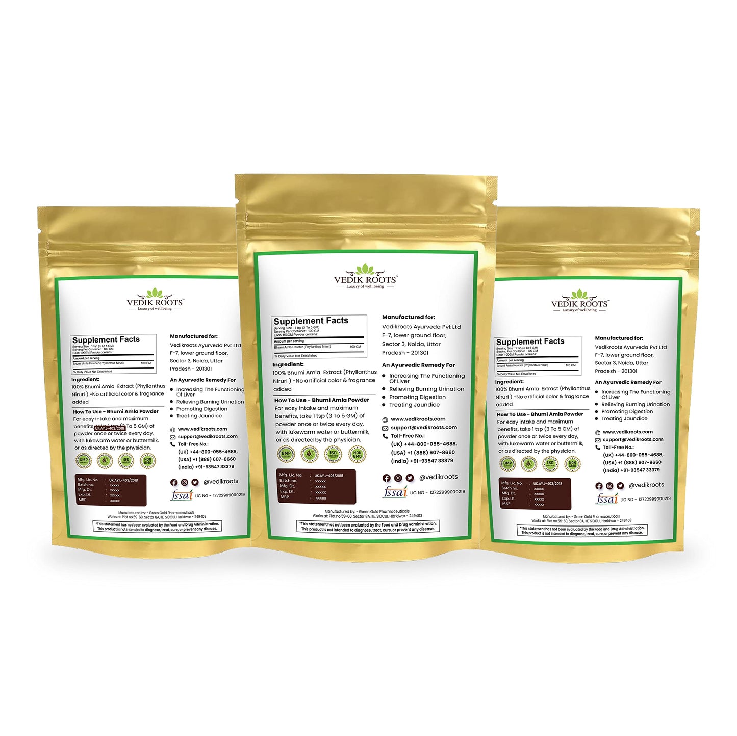 Bolsa hermética resellable polvo Bhumi Amla manifiesto