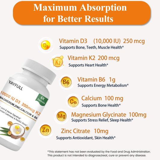 Bolsa del suplemento vitaminico YAYFULL D3 K2 magnesio