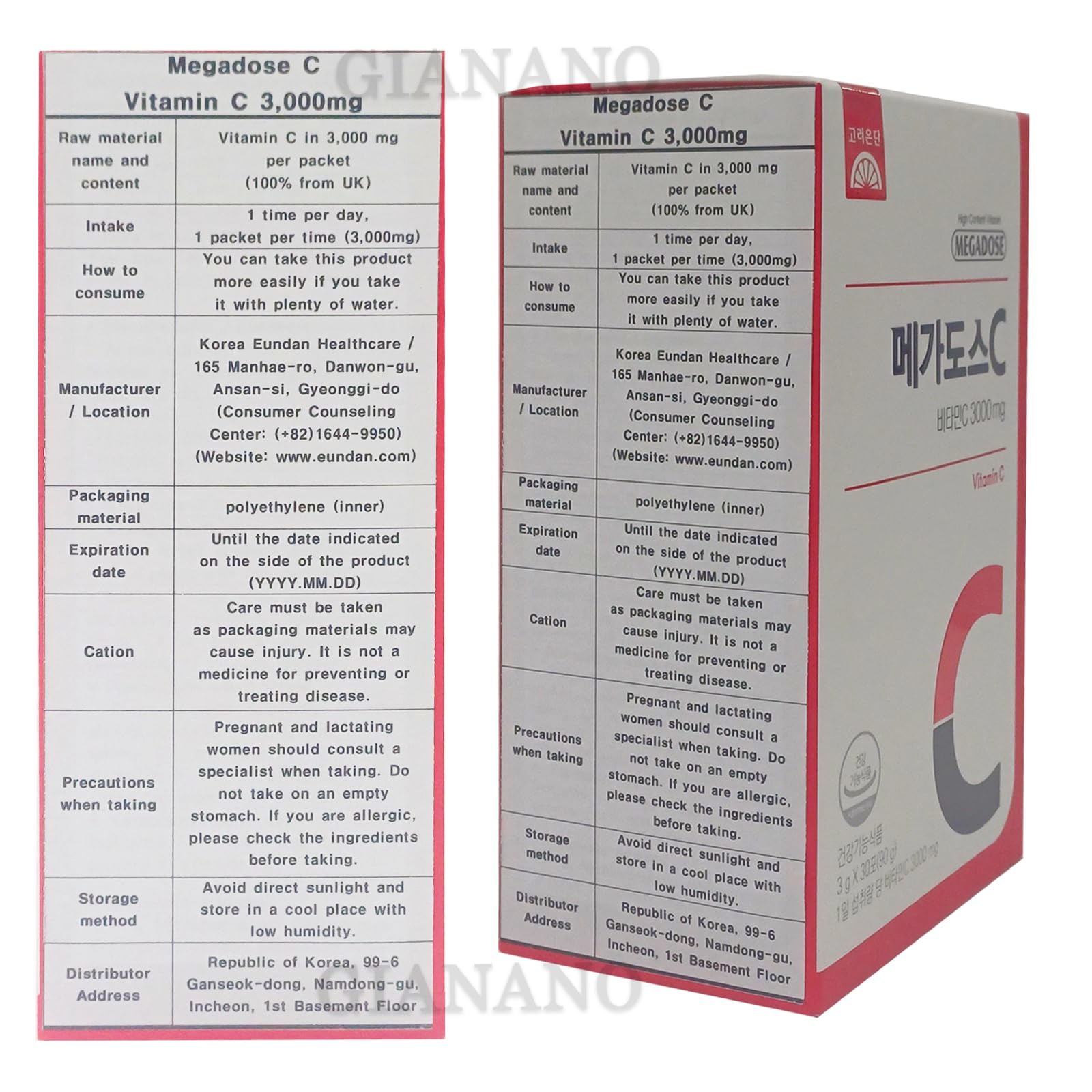 Bolsas individuales GIANANO vitamina C en polvo 3000 mg