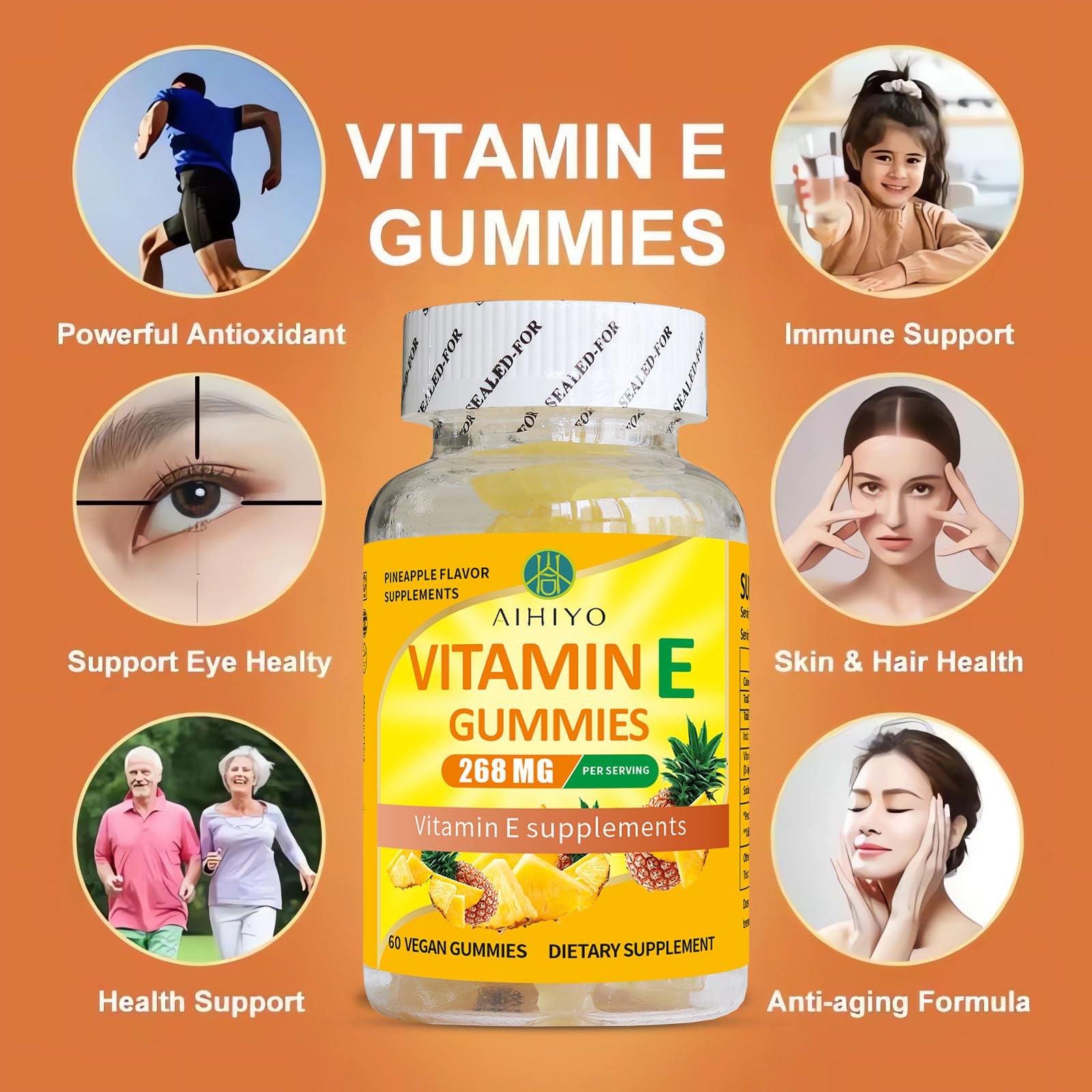 Bolsita gomitas de vitamina E AIHIYO con sabor a piña