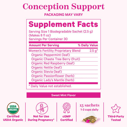 Bolsitas de té Pink Stork Fertilidad empaquetadas