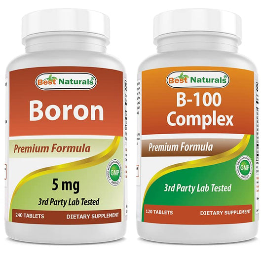 Boro 5 mg y Complejo B-100 botella frente etiqueta