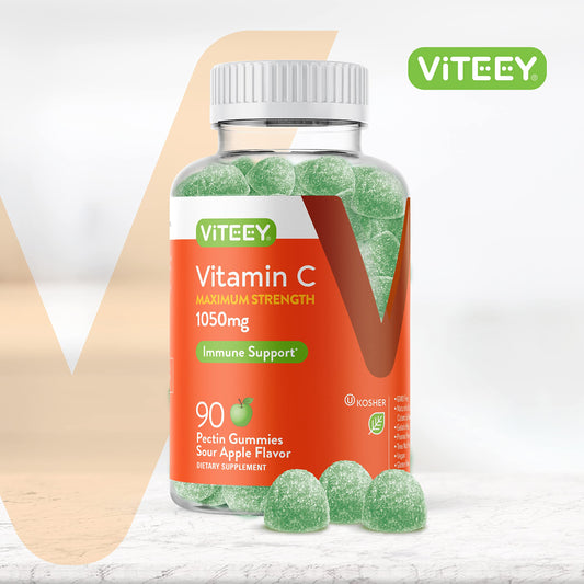 Bote abierto gomitas Viteey vitamina c sabor manzana ácido