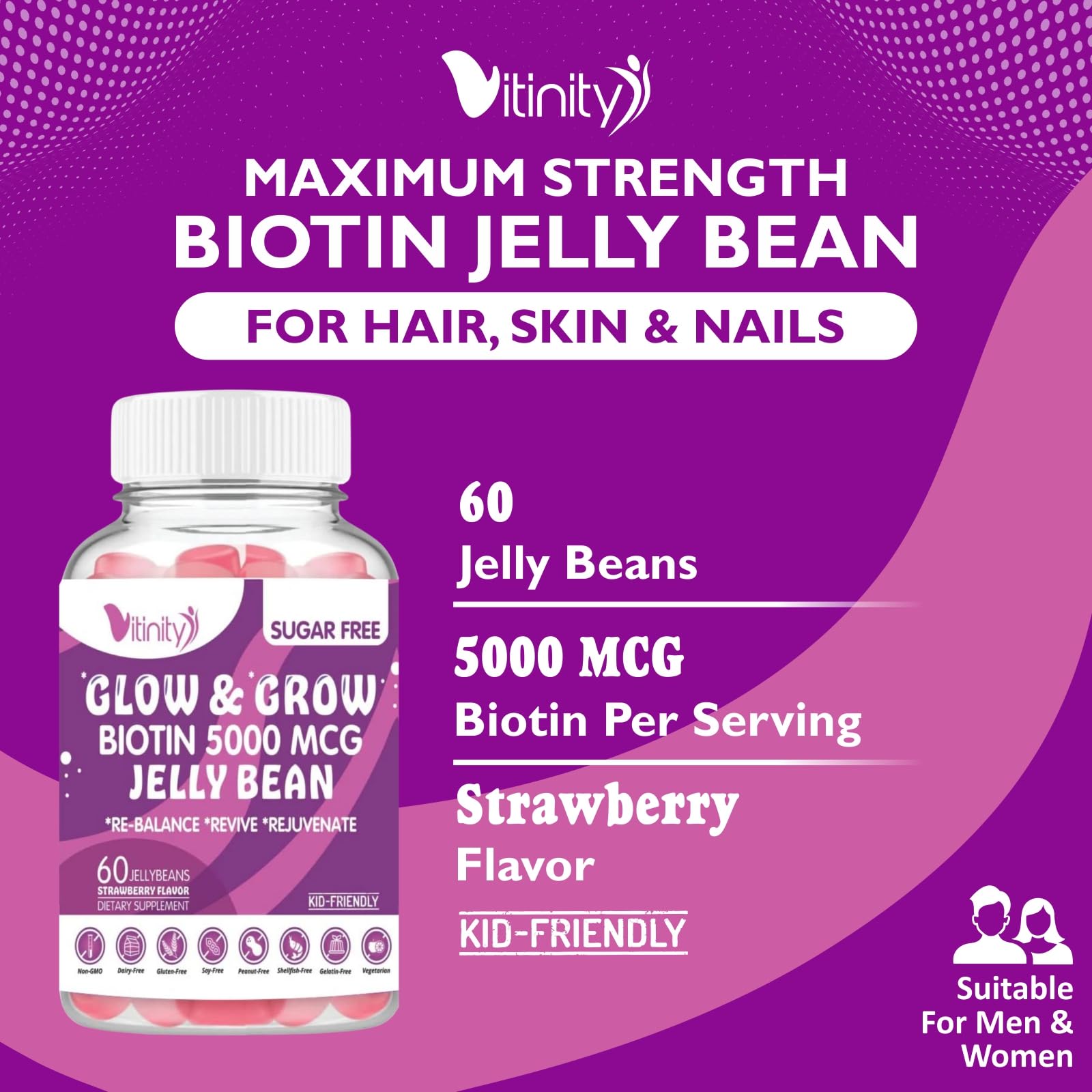 Bote gomitas biotina VITINITY vitamina B7 sin azúcar