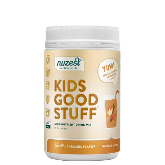 Bote de Kids Good Stuff sabor vainilla caramelo