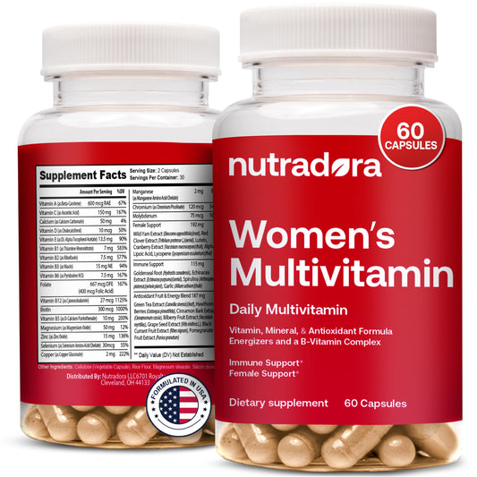 Bote de multivitaminas para mujeres Nutradora.