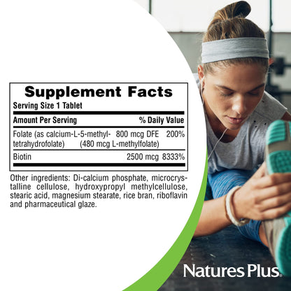 Bote Natures Plus biotina y ácido fólico para salud capilar