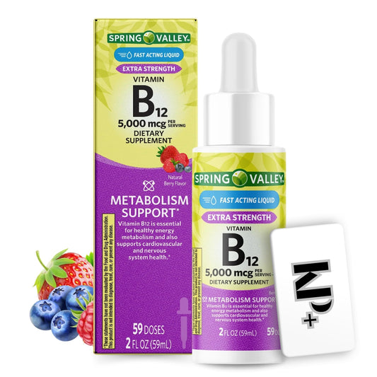 Bote vitamina B12 líquida KP+ 5000mcg Spring Valley sabor berries