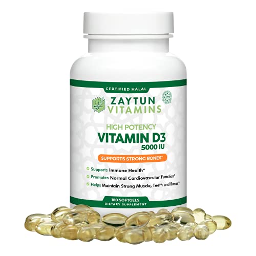 Bote vitamina D3 5000 UI cápsulas blandas Halal Zaytun